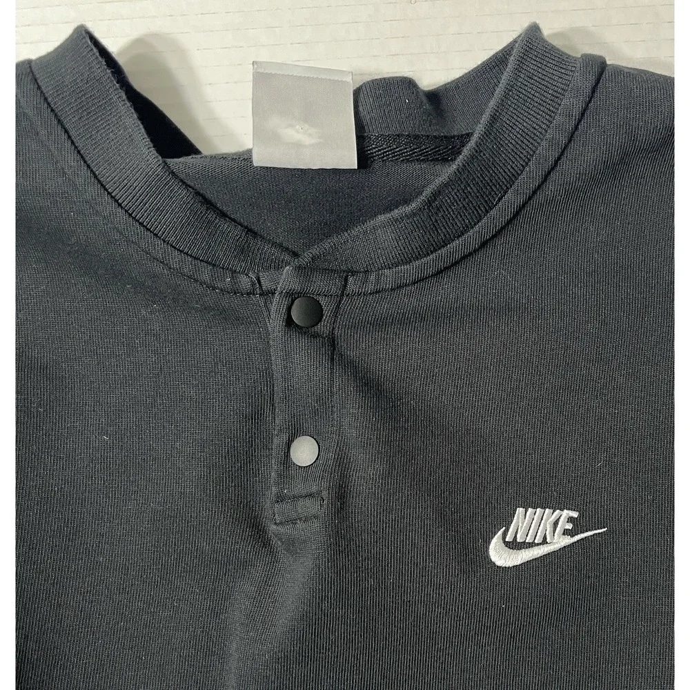 Nike Club Fleece Henley Men's Large Black LS Snap Sportswear‎ BroCore Logo